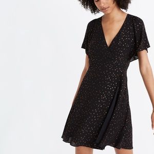 Madewell NWT Cape-Sleeve Mini Dress in Metallic Dots